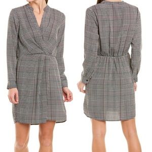 All In Favor Wrap V-Neck Houndstooth Plaid Shirt Dress M